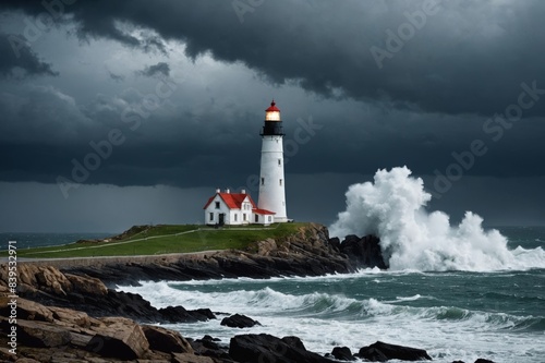 Lighthouse in a storm  dramatic shot