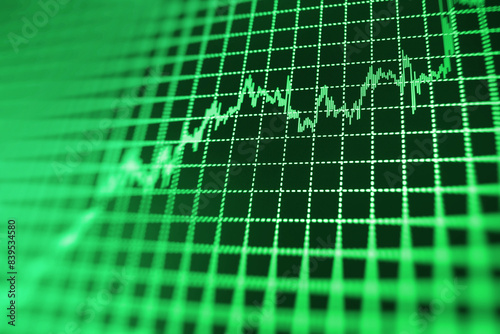 Green, blue color Green color Stock market charts Moving average graph Market or forex trading graph and candlestick chart suitable for financial investment concept Macro closeup