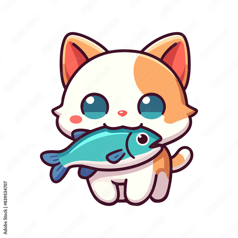 Obraz premium cute cat and fish icon character