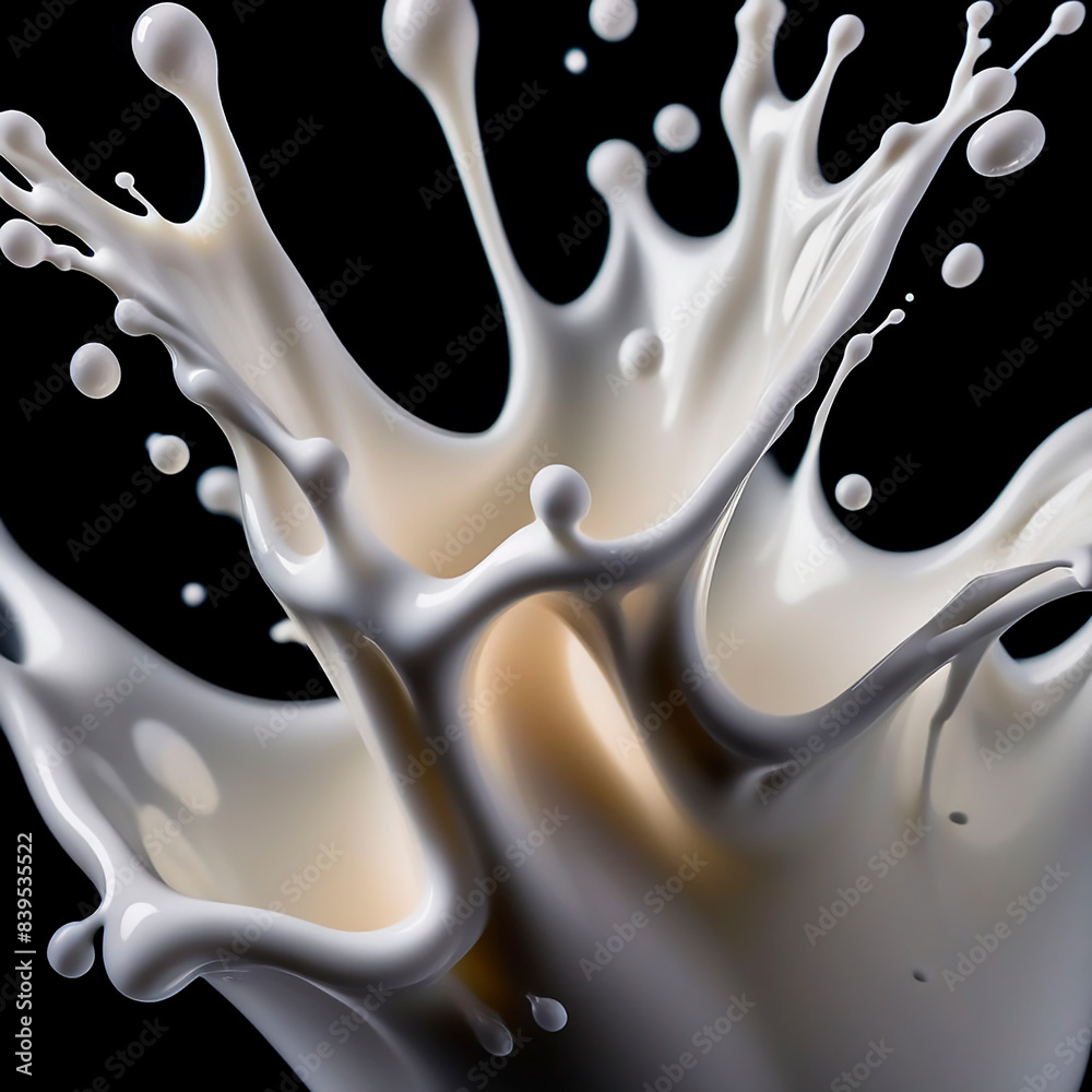 a splash of milk is shown splashing and with a dark background a splash of milk is shown splashing and with a dark background
