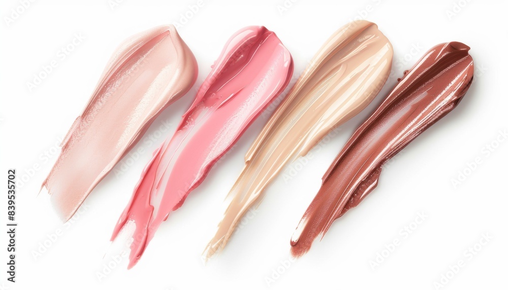 Fototapeta premium Swatch Samples of Pink, Peach, and Beige Lip Gloss