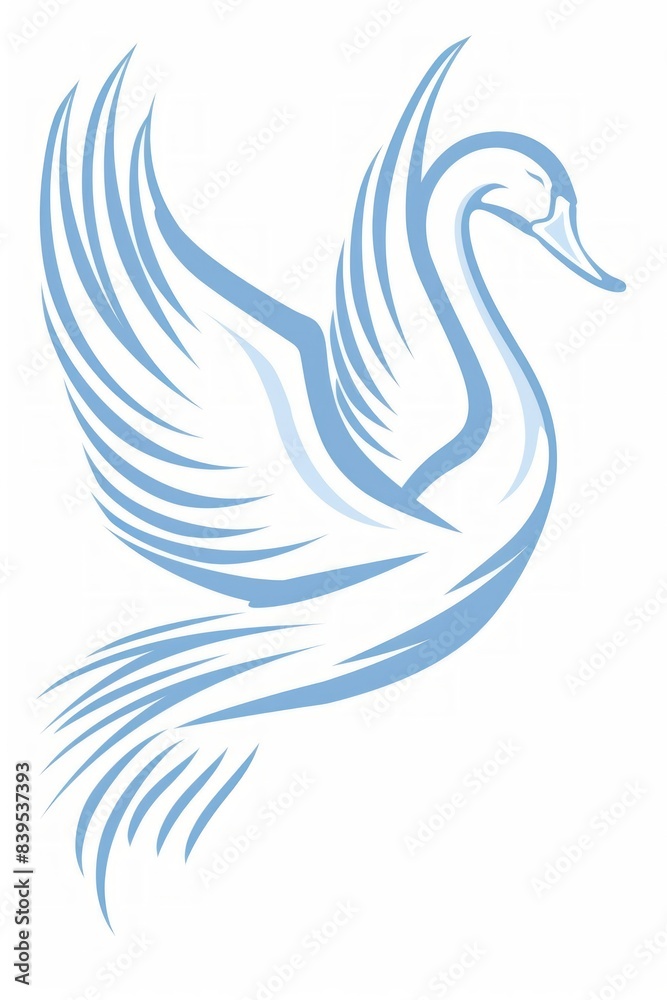 minimalist illustration depicting a swan in mid-flight, rendered in soft blue tones against a white background. minimalist illustration depicting a swan in mid-flight, rendered in soft blue tones against a white background.
