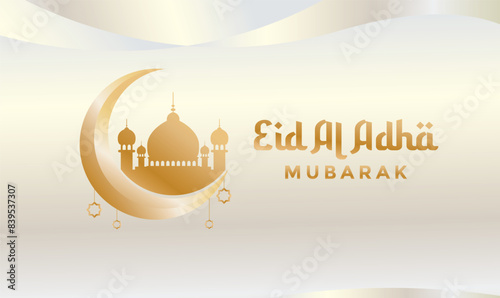 Eid al adha background with beautiful moon and mosque Ornaments