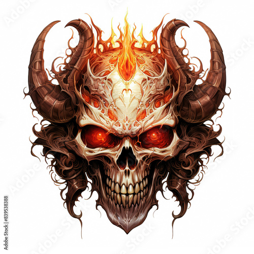 The skull of a horned devil on fire photo