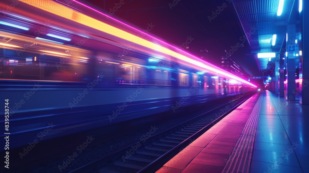 Train moves through the night in vibrant rebecca purple, royal blue, and dark cyan light trails. Shot in stunning UHD. Train moves through the night in vibrant rebecca purple, royal blue, and dark cyan light trails. Shot in stunning UHD.
