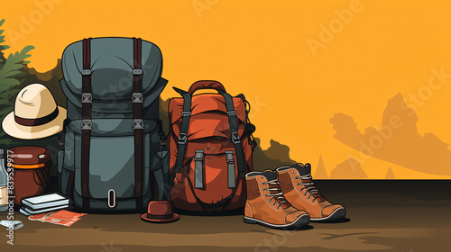 Minimalist flat hiking equipment background illustration
