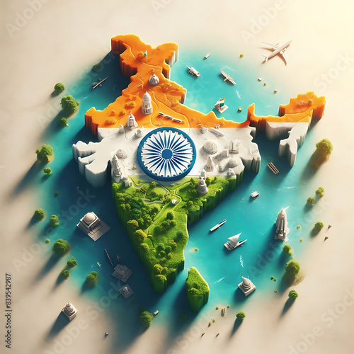 Orange and green color powder splash with Ashoka wheel. Concept for India independence day, 15th of august. Indian Independence Day concept background with Ashoka wheel. generative ai