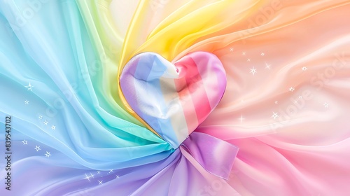 Heartshaped rainbow ribbon, blank space, minimalism, negative space, template, pride month LGBTQIA theme, pastel floral wallpaper photo