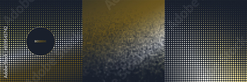 Set of metallic and halftone backgrounds in gold and black colors