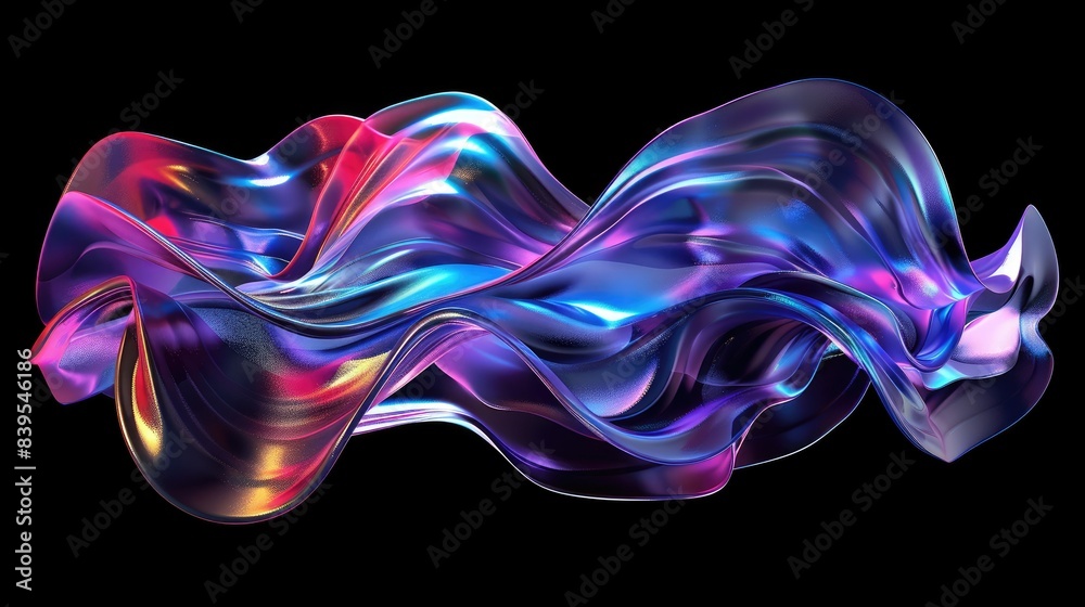 Abstract design, wavy iridescent shape, 3d render. 3D Illustration AI generated