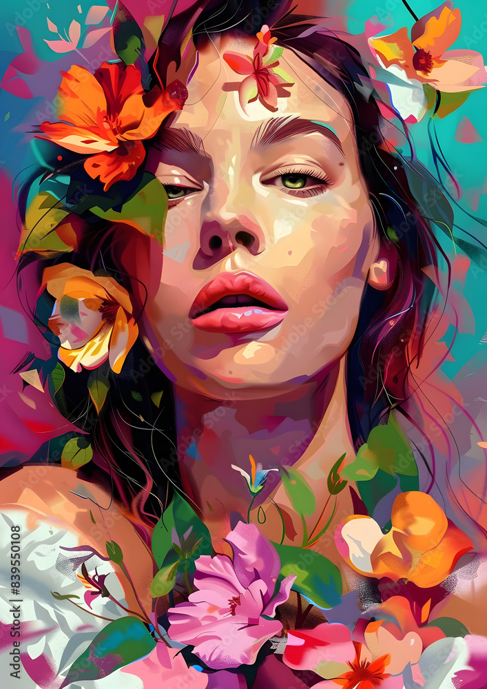Flower Woman Canvas Print Modern Abstract Girl Wall Art, Floral Woman Picture Painting Art Flower Woman Canvas Print Modern Abstract Girl Wall Art, Floral Woman Picture Painting Art