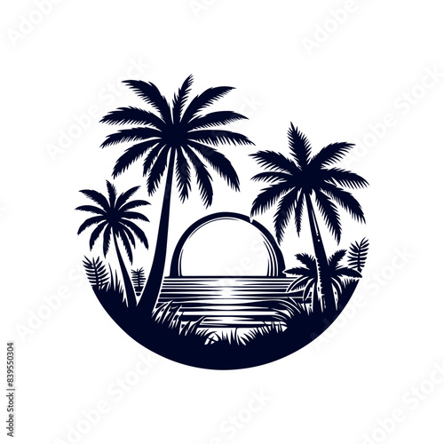 Palm tree silhouettes Clip art isolated vector illustration on white background