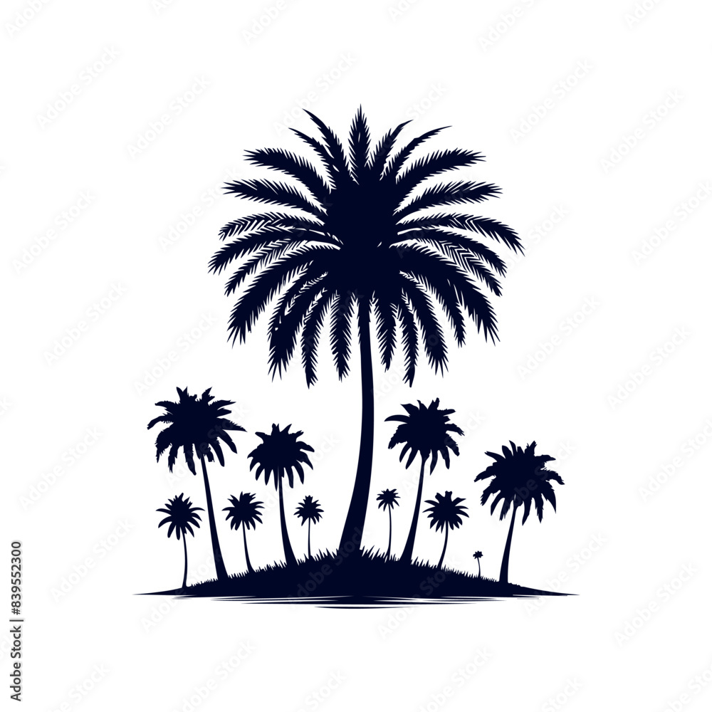 Naklejka premium Palm tree silhouettes Clip art isolated vector illustration on white background