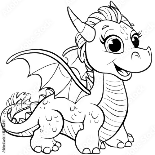 Adorable Cartoon Dragon Illustration with Wings, perfect for kids, cute, friendly, mythical design photo