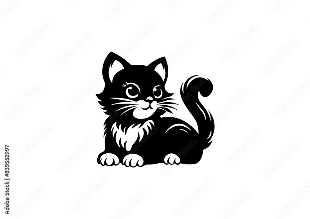 Vector illustration of a cartoon black kitten on a white background Vector illustration of a cartoon black kitten on a white background
