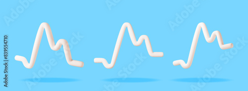 3D set of heartbeat line icon isolated on white. Render collection of heart pulse symbol. Medicine and healthcare, cardiology, pharmacy, drugstore, medical education. Vector illustration