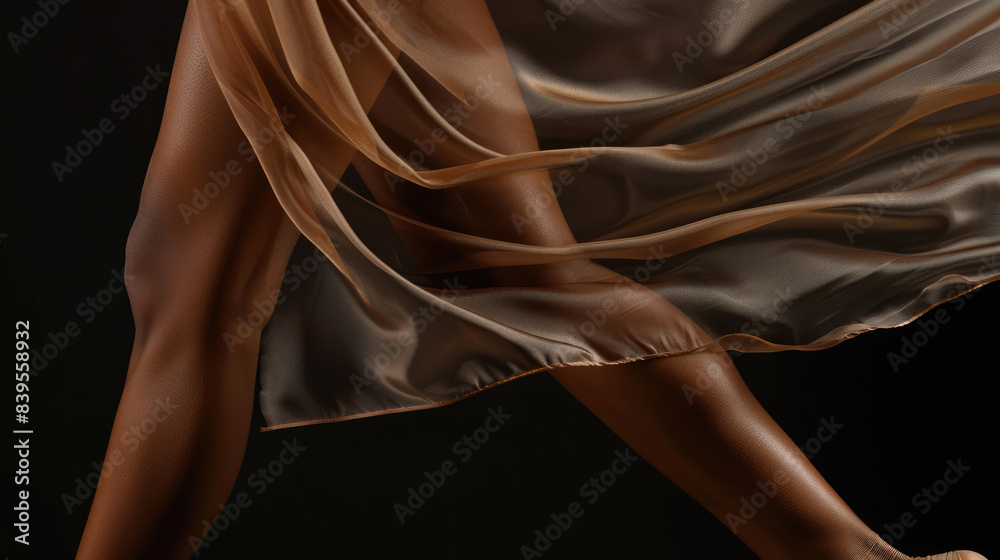 Legs with perfect smooth skin, a silk scarf glides along the leg Legs with perfect smooth skin, a silk scarf glides along the leg