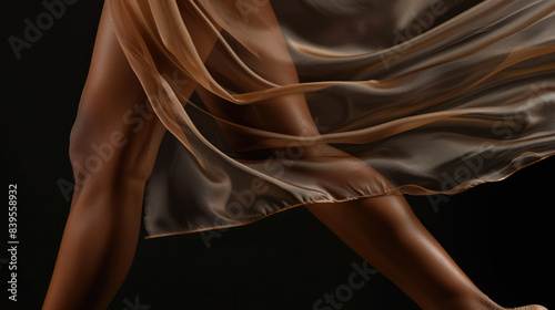 Legs with perfect smooth skin, a silk scarf glides along the leg
