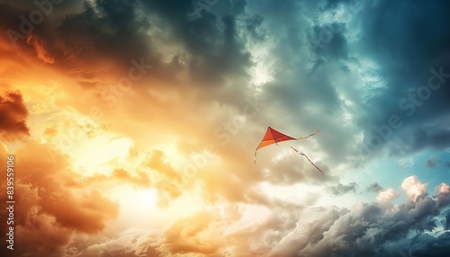 Chasing the Wind: Capturing the Beauty of a Flying Kite Against a Dramatic Sky