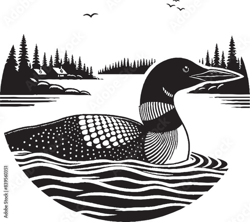 loon silhouette vector illustration, Loon silhouette vector art illustration with white background