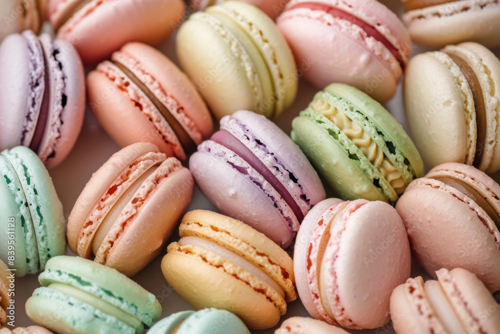 A lavish assortment of macarons in different flavors and colors, tightly arranged to fill the entire frame. The macarons display a palette of pastel and bright colors A lavish assortment of macarons in different flavors and colors, tightly arranged to fill the entire frame. The macarons display a palette of pastel and bright colors