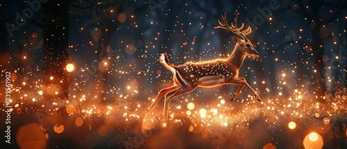 A graceful gazelle leaping gracefully through a field of sparkling stars. photo