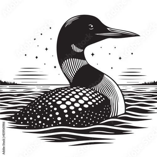 loon silhouette vector illustration, Loon silhouette vector art illustration with white background