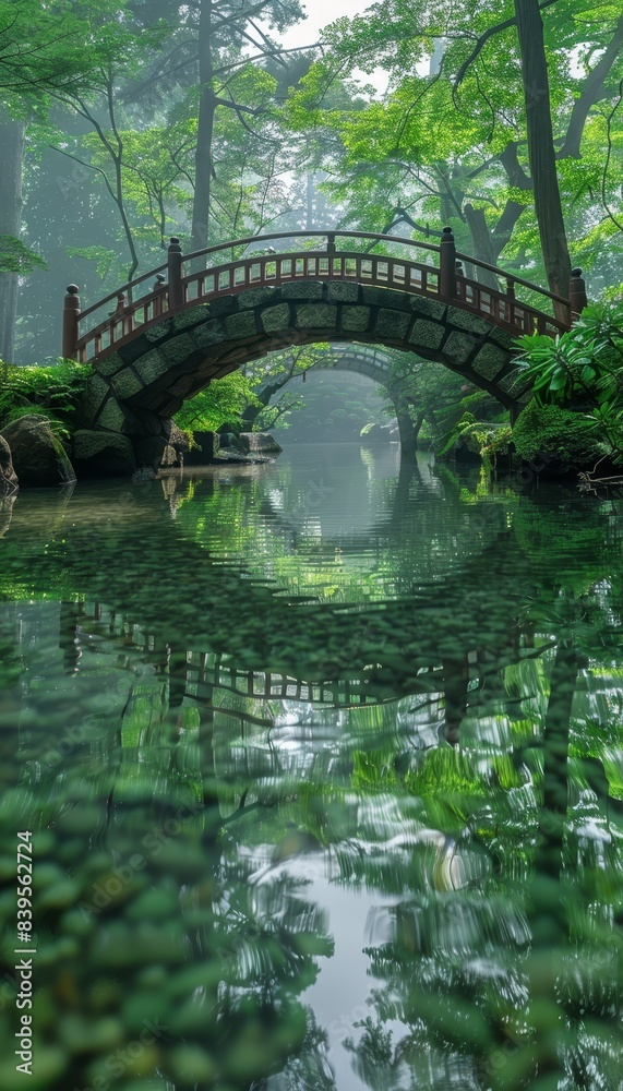Serene Stone Bridge in Lush Green Forest Serene Stone Bridge in Lush Green Forest
