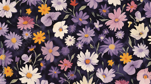 Wallpaper Mural Watercolor painting floral pattern with various colors of flowers on a dark background Torontodigital.ca