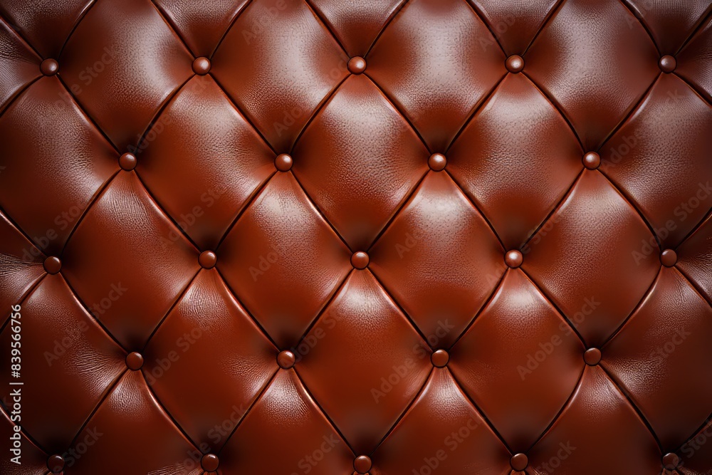 Brown Leather Upholstery With Diamond Stitching and Buttons Brown Leather Upholstery With Diamond Stitching and Buttons