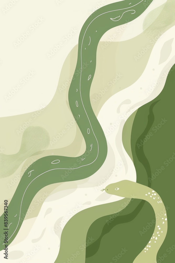 minimalist illustration of a green serpentine stream flowing across a white background. minimalist illustration of a green serpentine stream flowing across a white background.