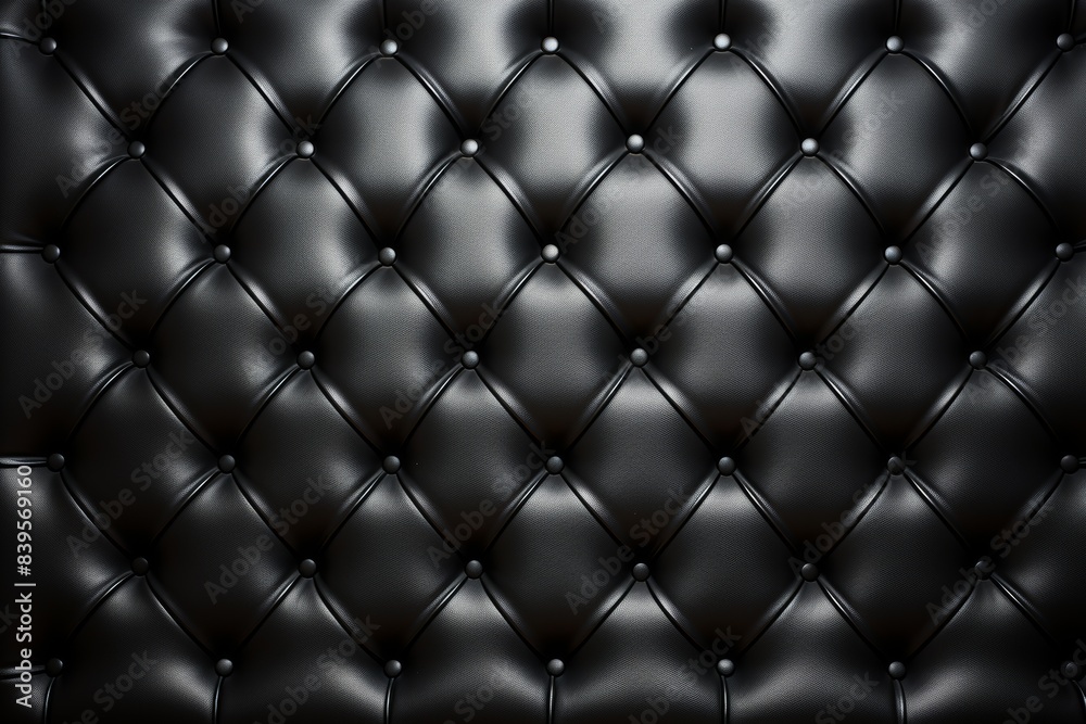 Close Up of Black Leather Upholstery With Diamond Stitching Close Up of Black Leather Upholstery With Diamond Stitching