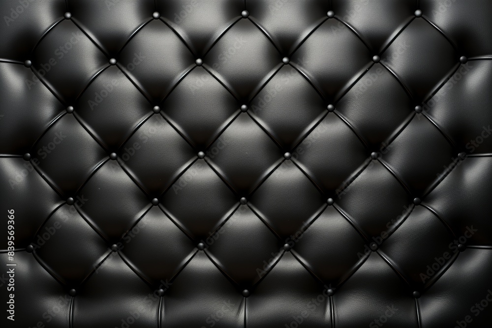 Close Up of Black Leather Upholstery With Diamond Stitching Close Up of Black Leather Upholstery With Diamond Stitching