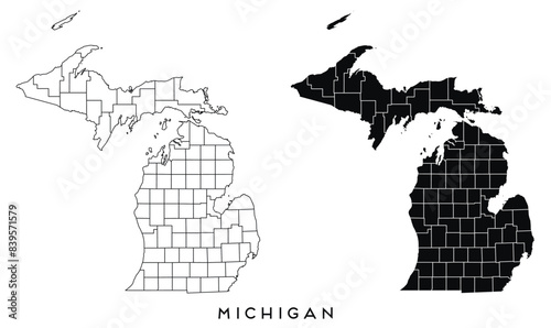 Michigan state map of regions districts vector black on white and outline	