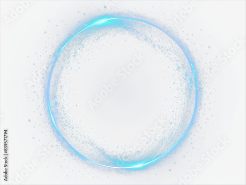 Blue light circle with sparkles, vector magic glow 3d effect. Realistic blue shiny ring or swirl, round frame of flare trail with glitter dust, blue fairy dust isolated on transparent background