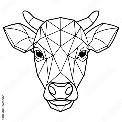 cow portrait full body low poly polygon outline line art illustration, isolated on transparent background photo