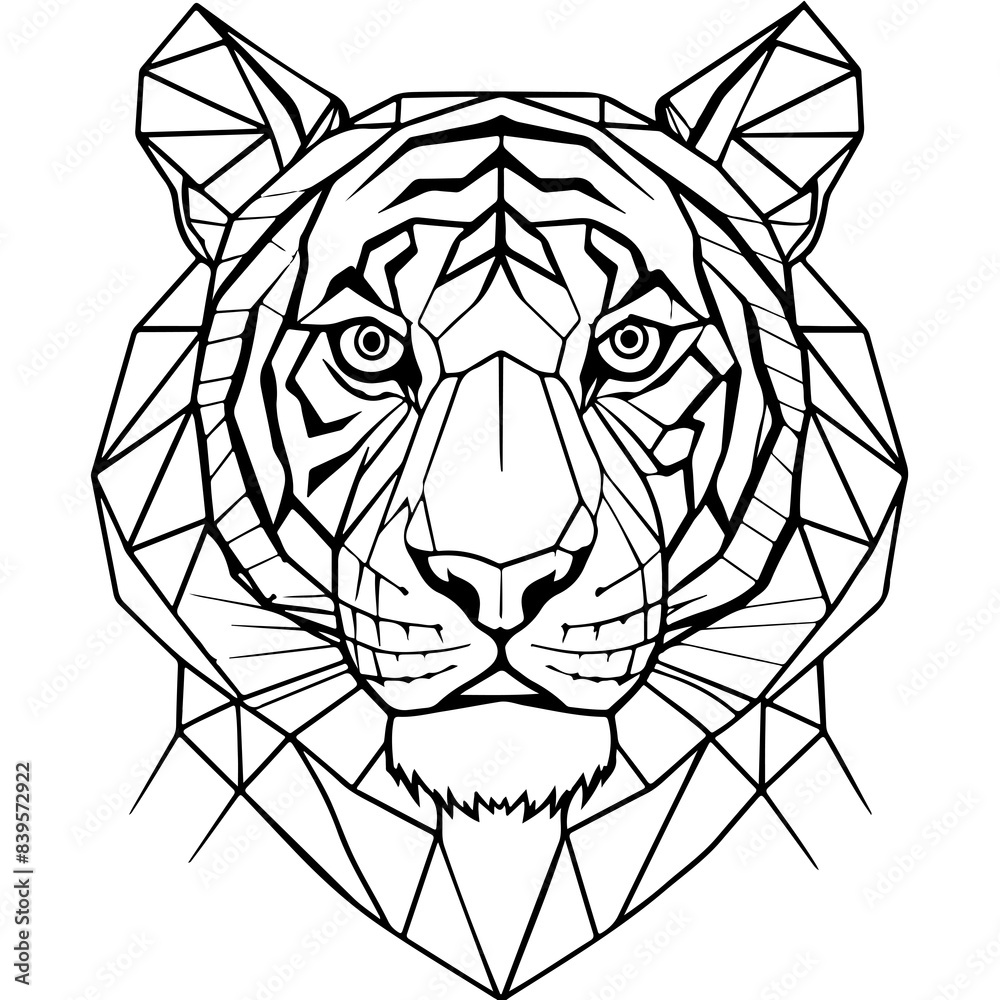 Fototapeta premium tiger portrait low poly polygon outline, isolated on transparent background
