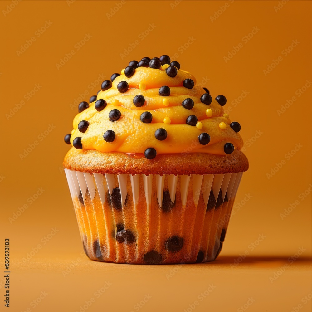 Photo of a cupcake with solid colors in background Photo of a cupcake with solid colors in background