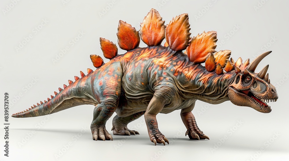 a striking Stegosaurus isolated on a white background, showcasing its iconic plates and spiked tail. a striking Stegosaurus isolated on a white background, showcasing its iconic plates and spiked tail.