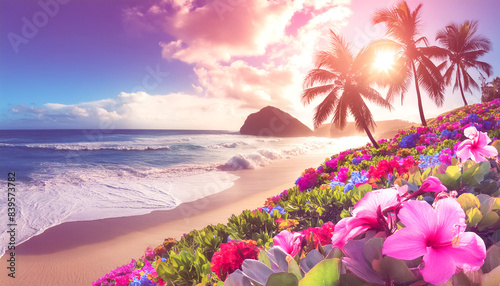 Meer, Strand, Palmen mit pa...