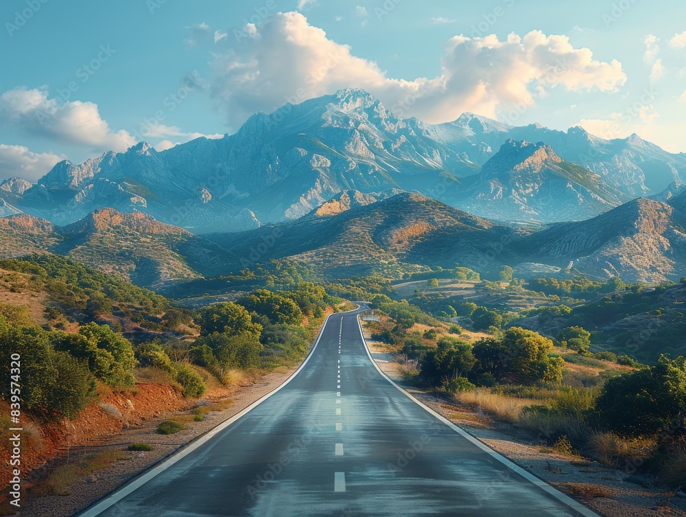 Obraz premium Journey to Freedom: Epic Road Trip Adventure with Winding Roads and Breathtaking Scenery