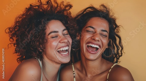 Two women with curly hair laughing