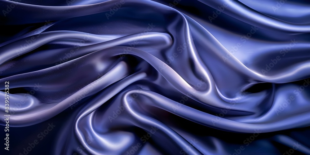 Obraz premium Navy Blue Silk Satin Background with Graceful Wavy Folds. Concept Photography Ideas, Background Inspiration, Styling Tips, Silk Satin Draping, Elegant Portraits