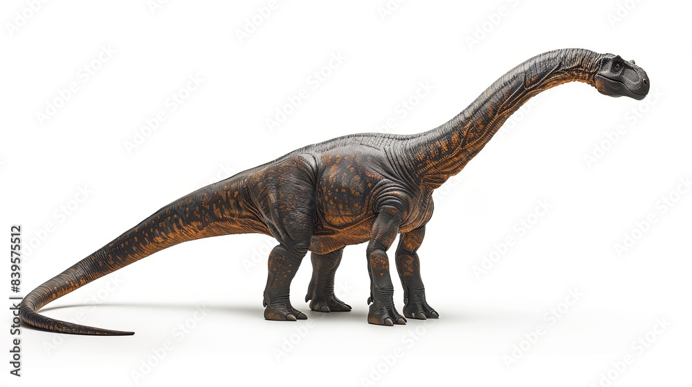 Fototapeta premium graceful Diplodocus isolated on a white background, emphasizing its elongated neck and whip-like tail.