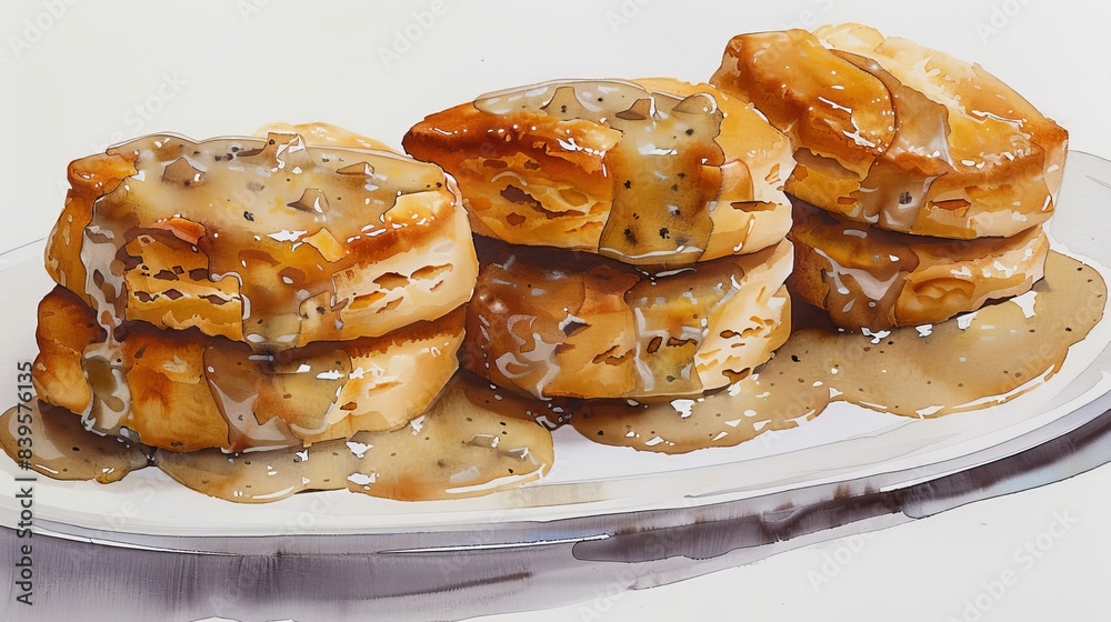 Buttery, flaky biscuits smothered in a rich, creamy sausage gravy. Buttery, flaky biscuits smothered in a rich, creamy sausage gravy.