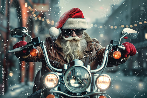 Man Riding Motorcycle With Santa Hat © Dzmitry