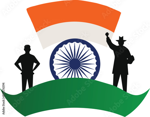 Indian independent day silhouette on white background