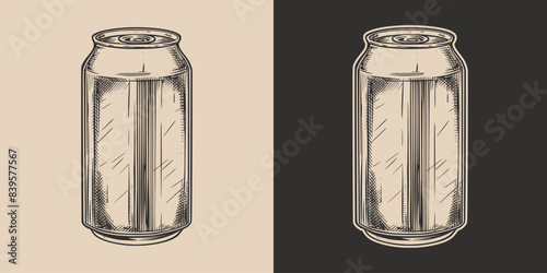 Vintage retro engraving woodcut style sketch draw paint od metal can of soda water or beer drink illustration