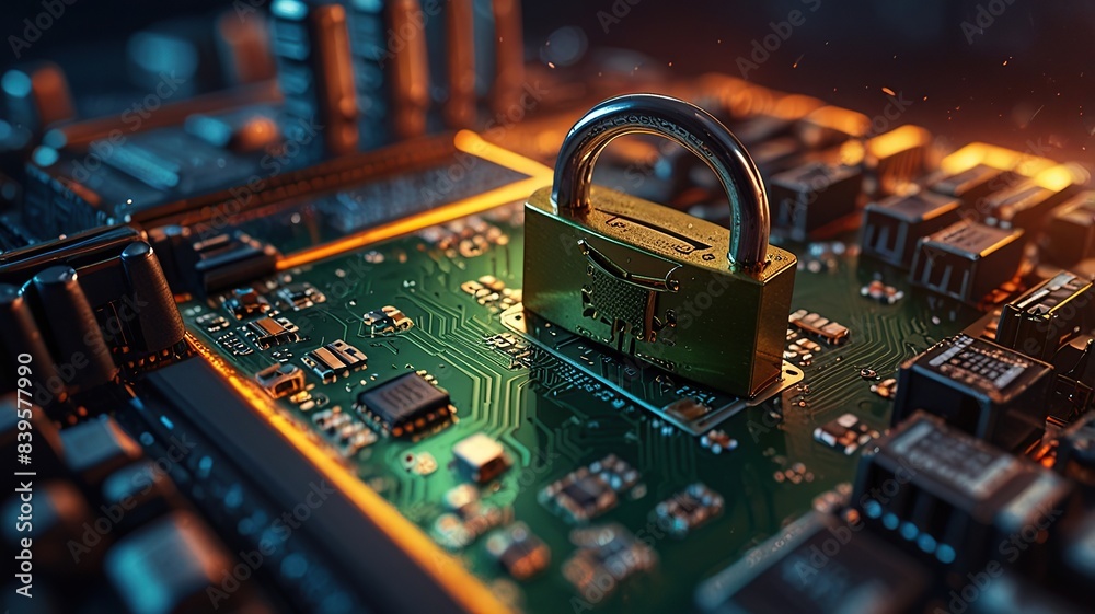 Free Photo secure connection or cybersecurity service concept of compute motherboard closeup
