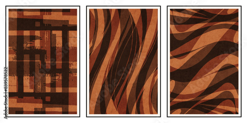 Set of 3 Abstract illustration in vintage style. For use in graphics, for wall decor. .